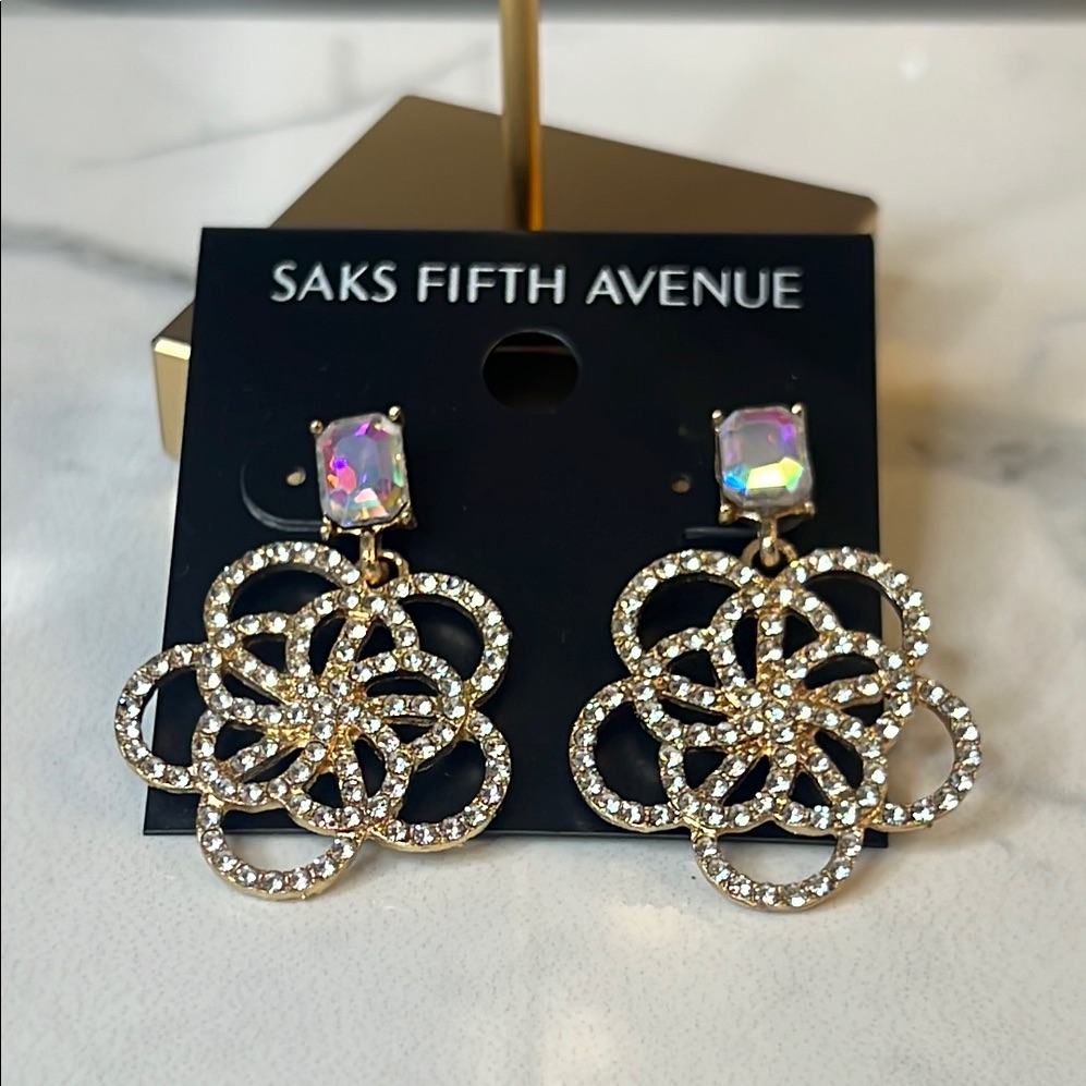Saks Fifth Avenue Gold And Silver Floral Crystal Earrings 25$